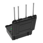 Rear view of Keda drone positioning detection suitcase with antennas