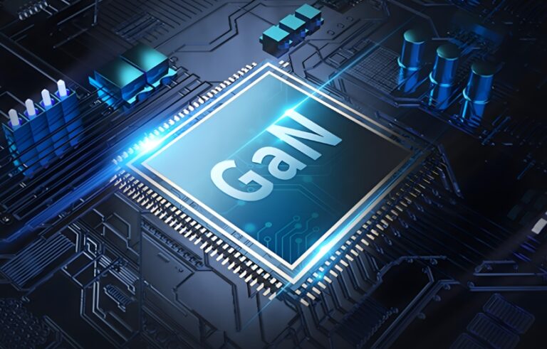 شريحة GaN ذات الاستخدام المحتمل في الوحدات المضادة للطائرات بدون طيار المعروضة على لوحة دوائر كهربائية