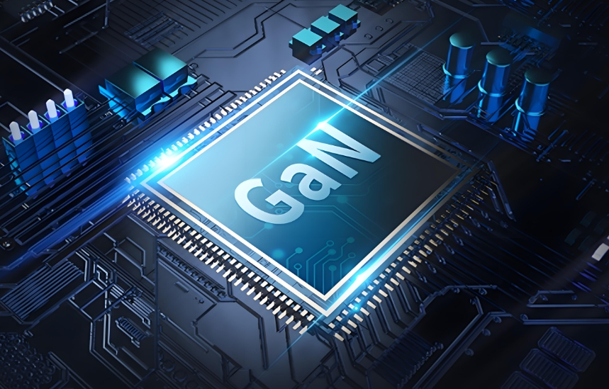 شريحة GaN ذات الاستخدام المحتمل في الوحدات المضادة للطائرات بدون طيار المعروضة على لوحة دوائر كهربائية