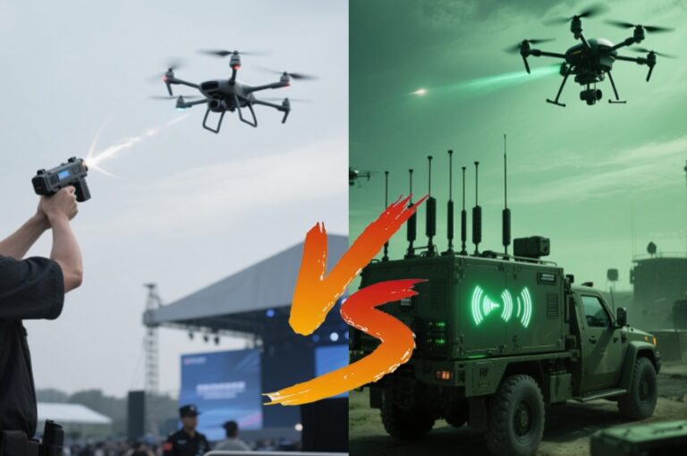 مقارنة بين التشويش على الترددات اللاسلكية ومكافحة انتحال نظام تحديد المواقع العالمي (GPS) - التدابير المضادة للطائرات بدون طيار
